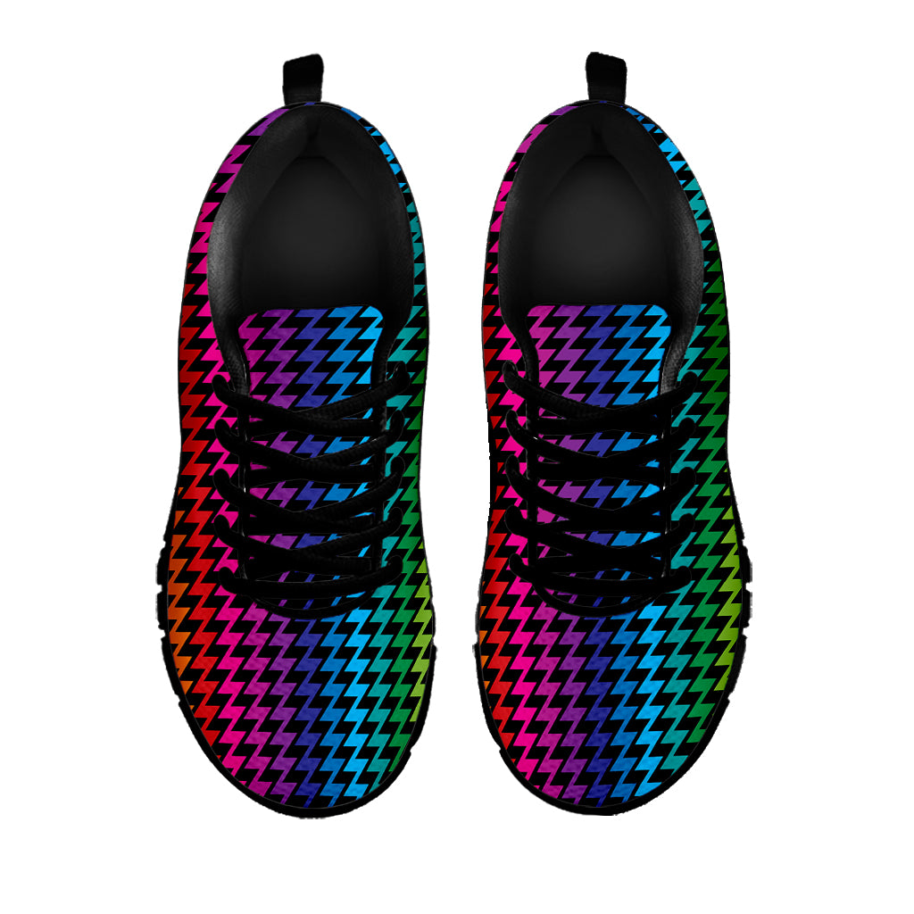 Rainbow Gay Pride Zigzag Pattern Print Black Sneakers