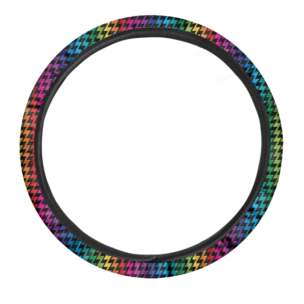 Rainbow Gay Pride Zigzag Pattern Print Car Steering Wheel Cover