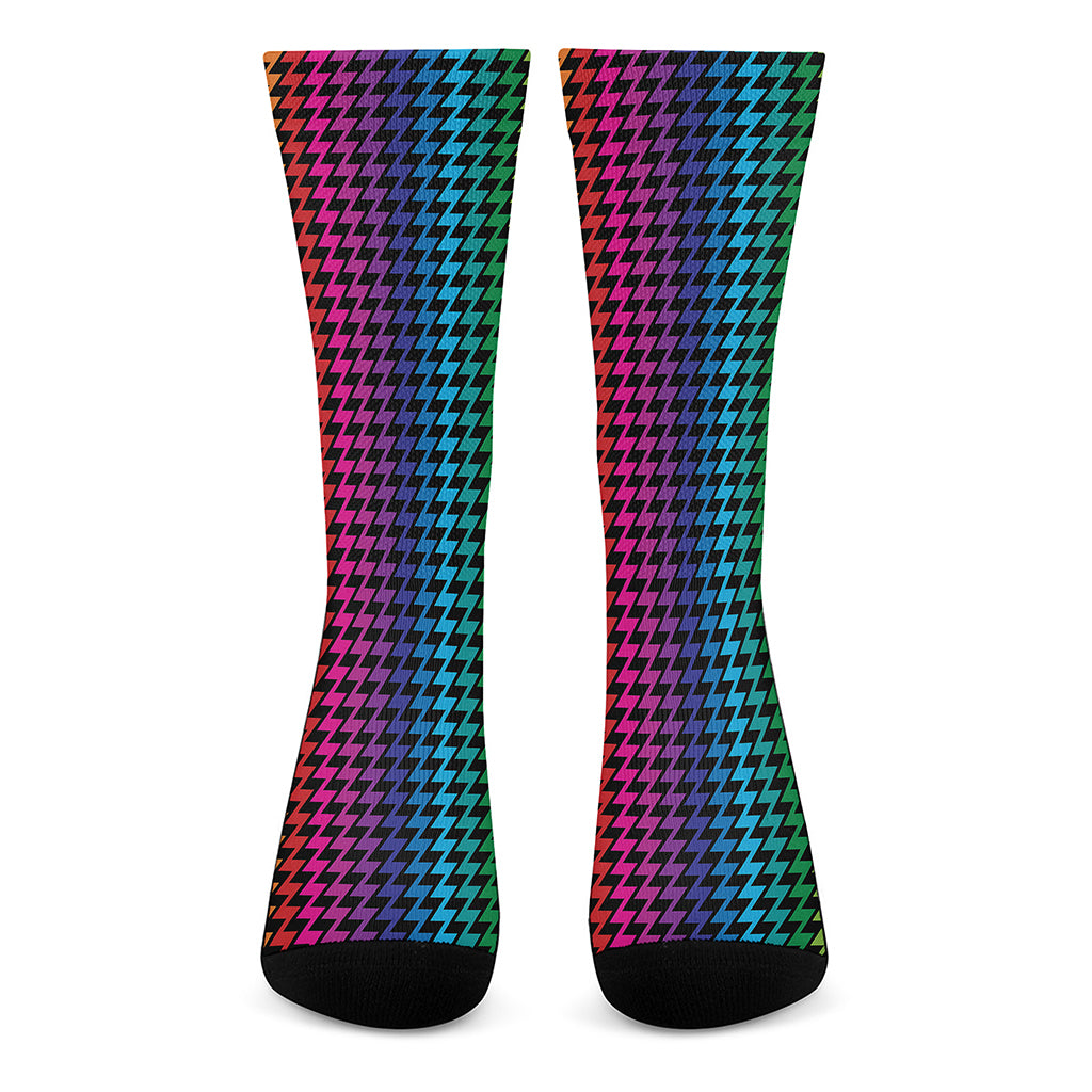 Rainbow Gay Pride Zigzag Pattern Print Crew Socks