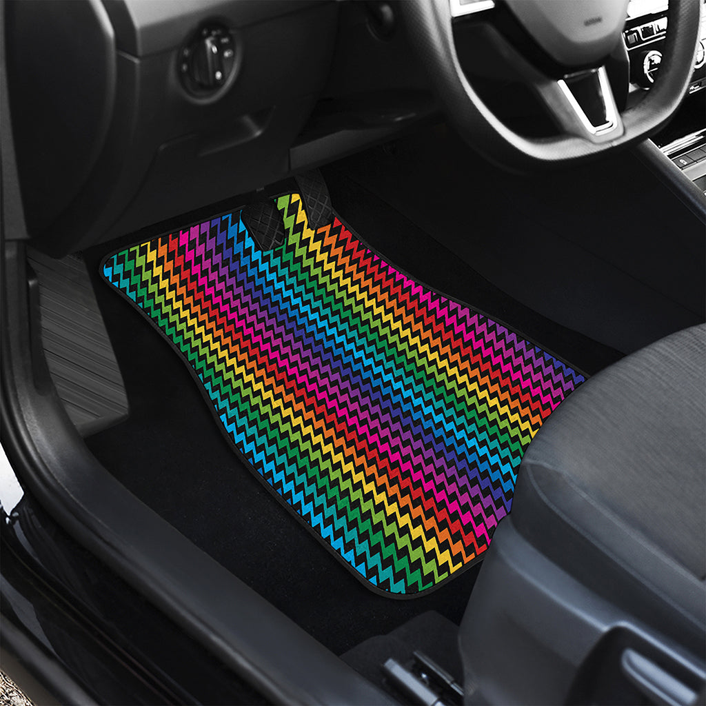 Rainbow Gay Pride Zigzag Pattern Print Front and Back Car Floor Mats