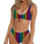 Rainbow Gay Pride Zigzag Pattern Print Front Bow Tie Bikini