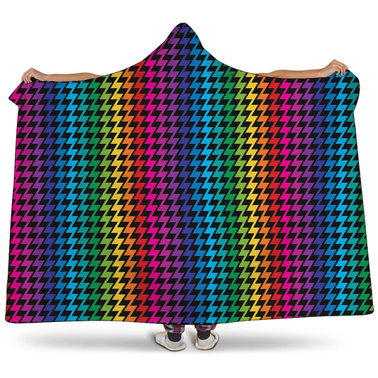 Rainbow Gay Pride Zigzag Pattern Print Hooded Blanket