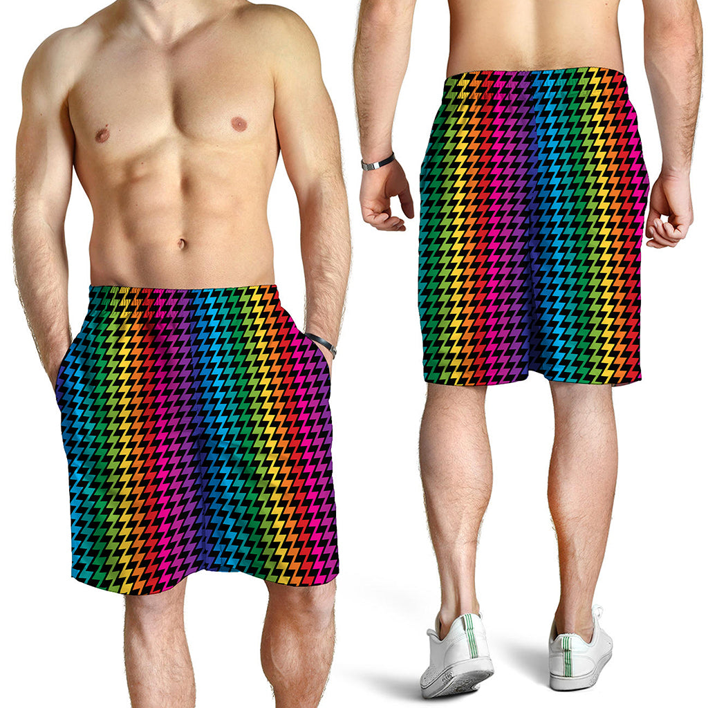 Rainbow Gay Pride Zigzag Pattern Print Men's Shorts
