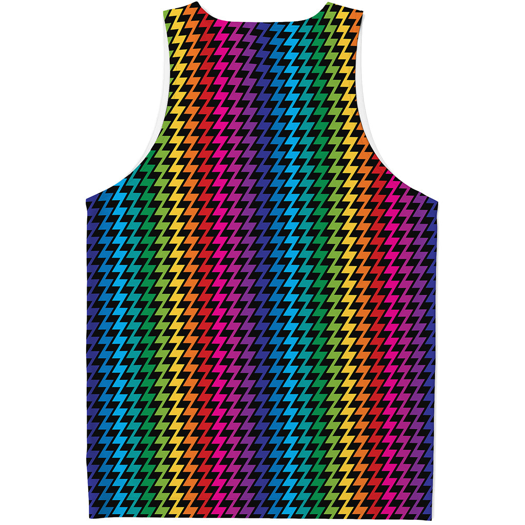 Rainbow Gay Pride Zigzag Pattern Print Men's Tank Top