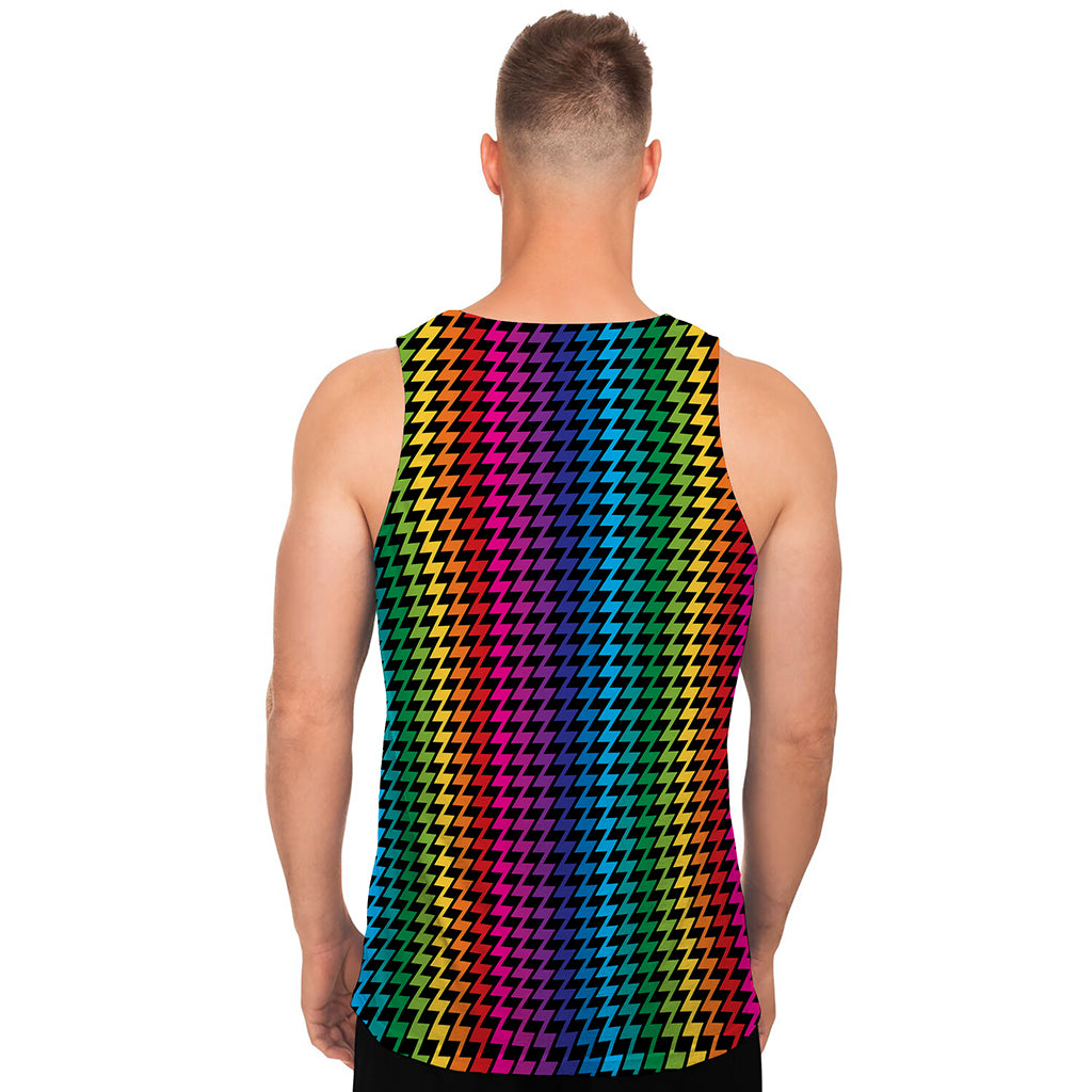 Rainbow Gay Pride Zigzag Pattern Print Men's Tank Top