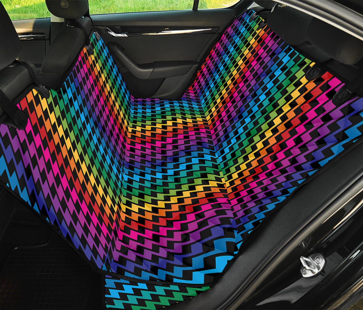 Rainbow Gay Pride Zigzag Pattern Print Pet Car Back Seat Cover
