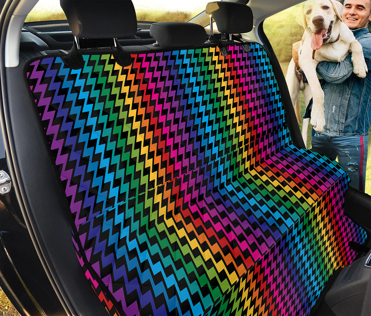 Rainbow Gay Pride Zigzag Pattern Print Pet Car Back Seat Cover