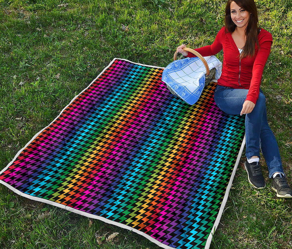 Rainbow Gay Pride Zigzag Pattern Print Quilt