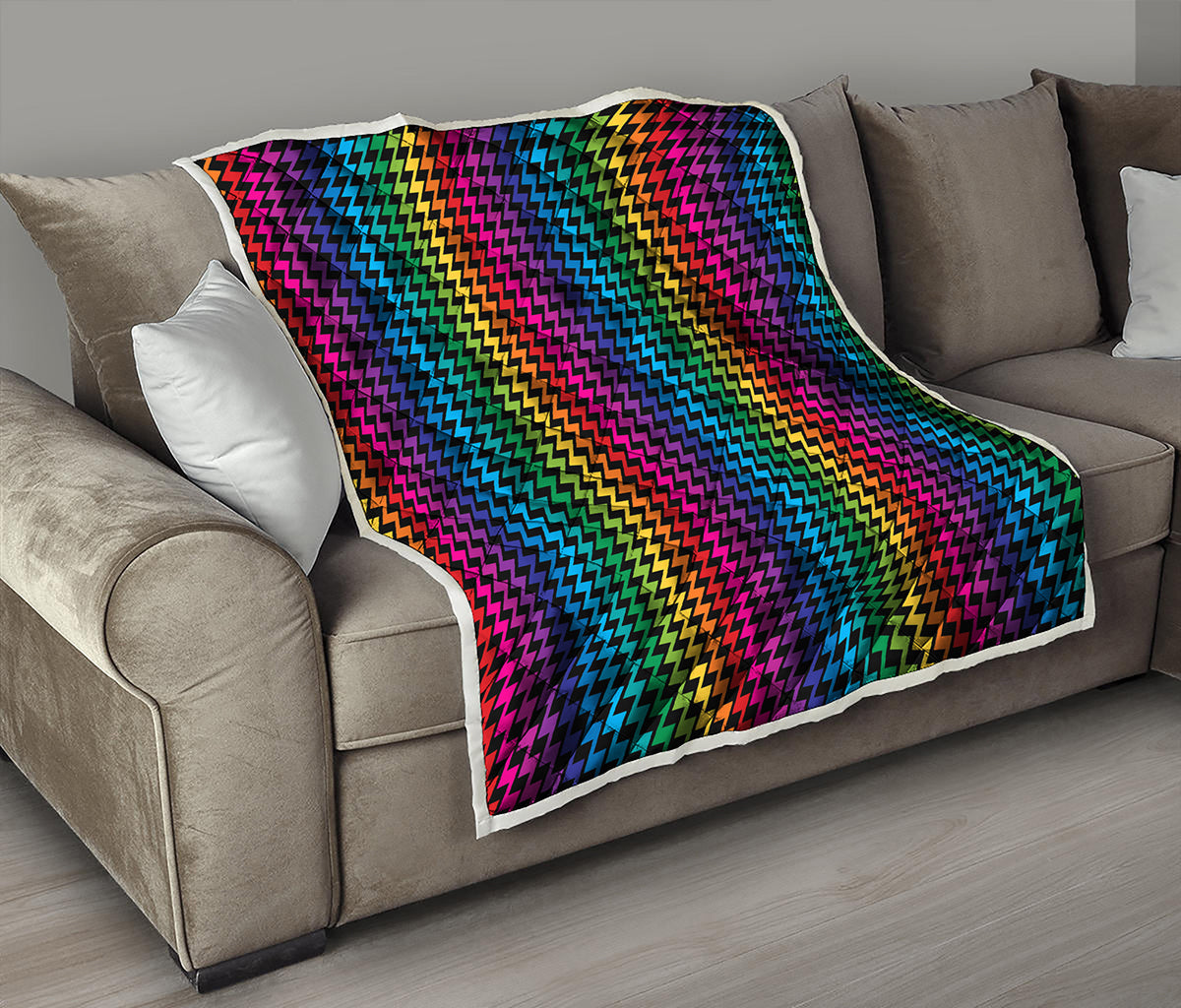 Rainbow Gay Pride Zigzag Pattern Print Quilt