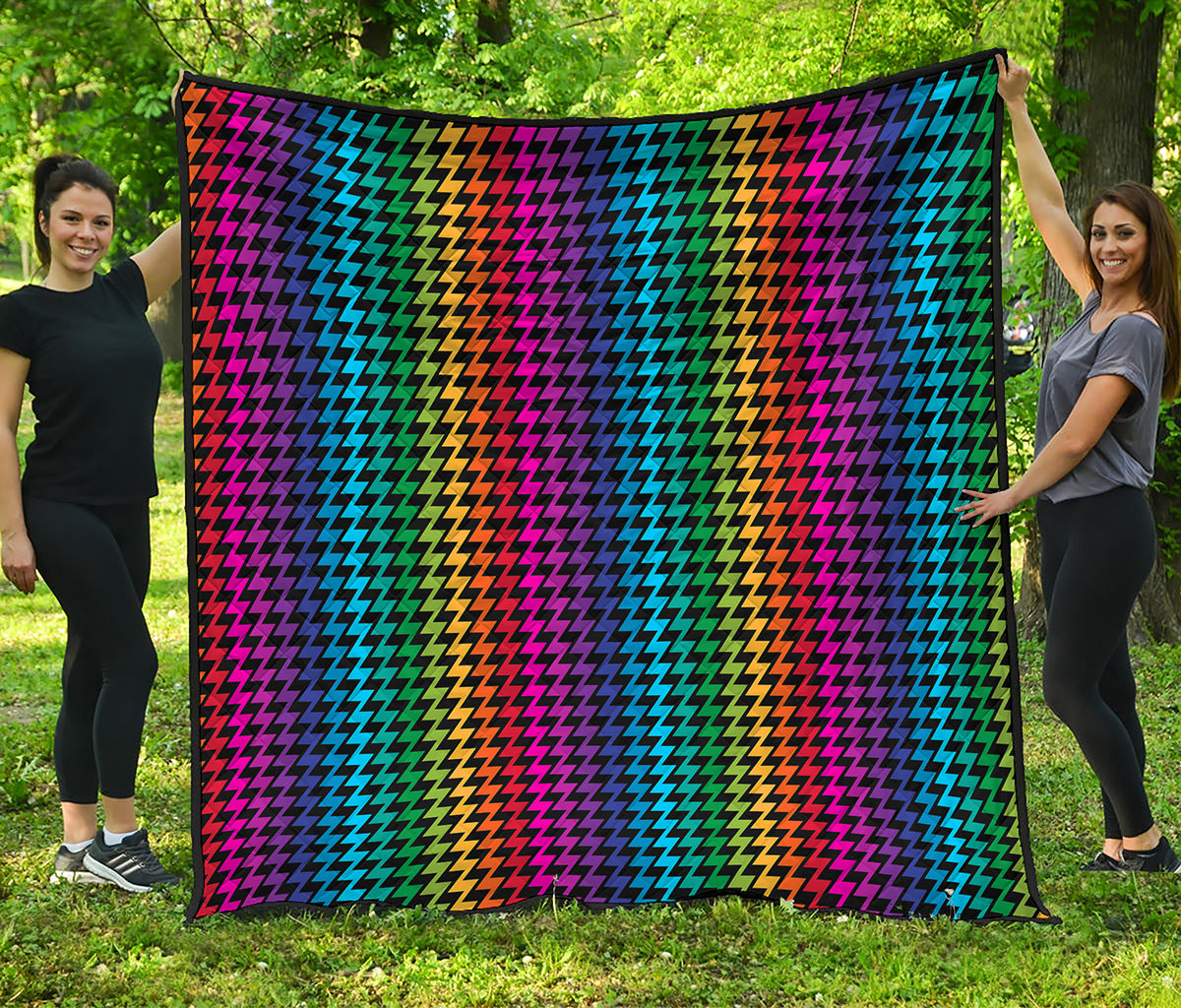 Rainbow Gay Pride Zigzag Pattern Print Quilt