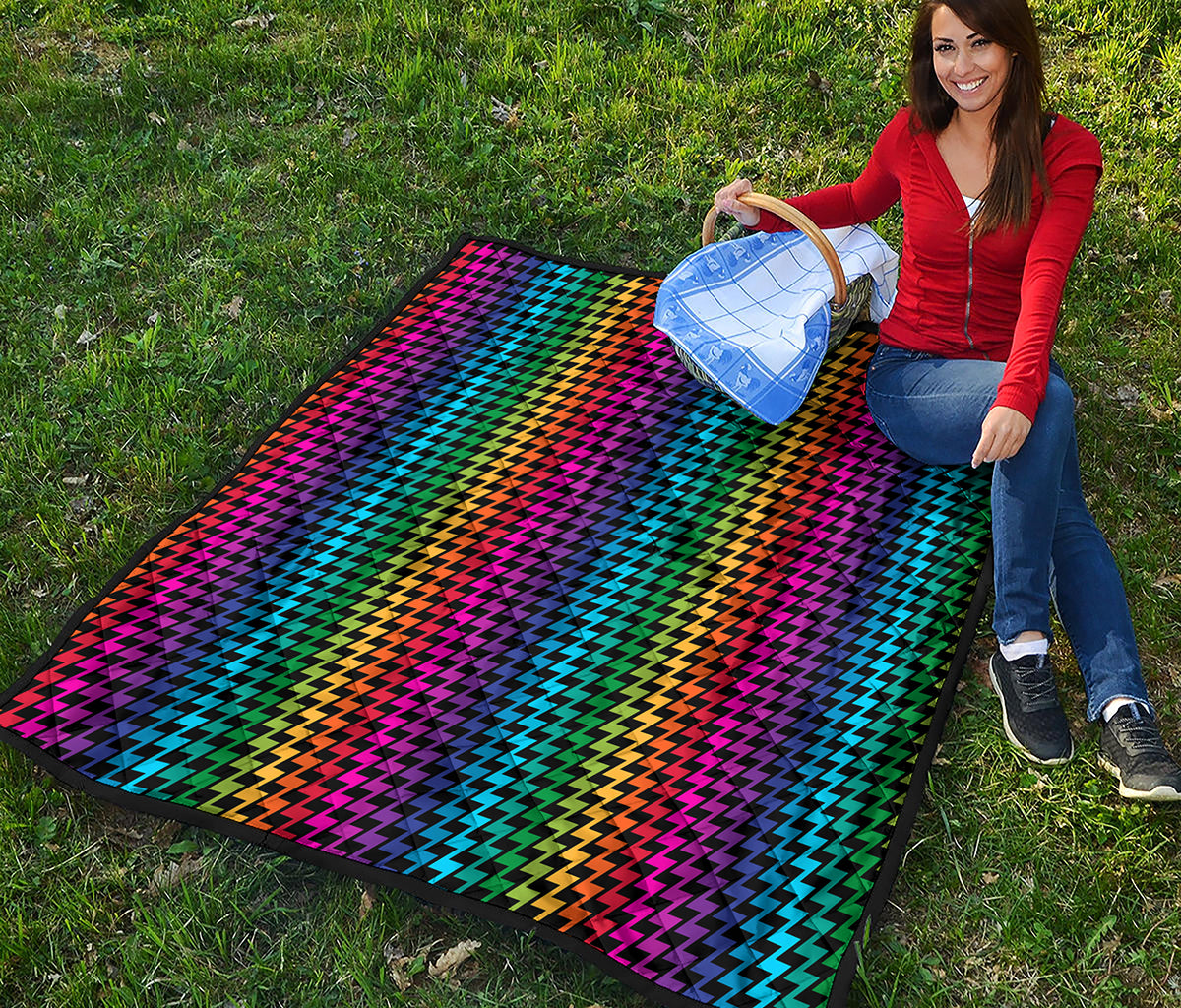 Rainbow Gay Pride Zigzag Pattern Print Quilt