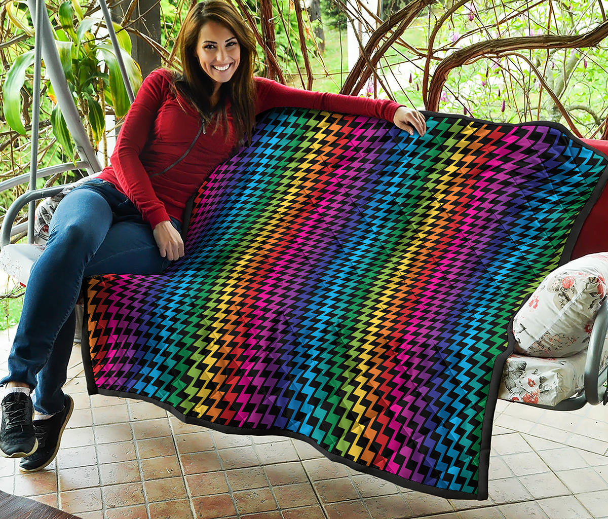 Rainbow Gay Pride Zigzag Pattern Print Quilt
