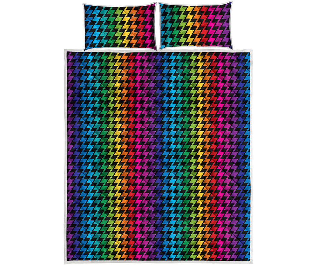 Rainbow Gay Pride Zigzag Pattern Print Quilt Bed Set