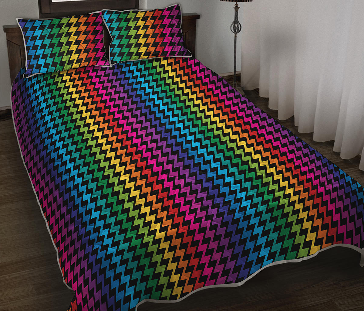 Rainbow Gay Pride Zigzag Pattern Print Quilt Bed Set