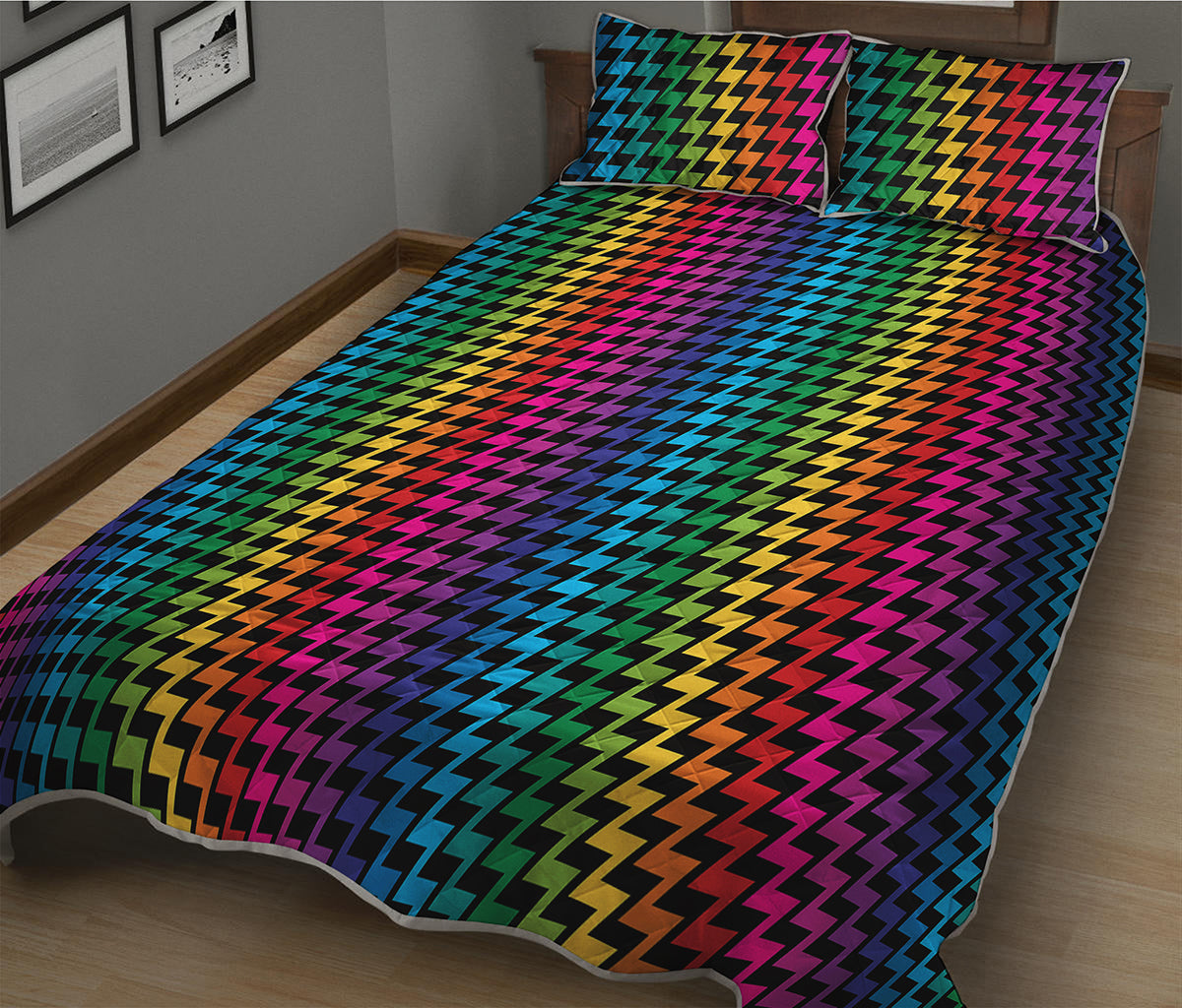 Rainbow Gay Pride Zigzag Pattern Print Quilt Bed Set