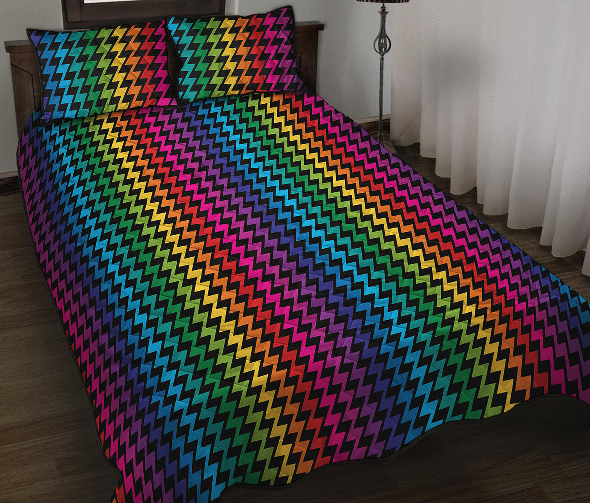 Rainbow Gay Pride Zigzag Pattern Print Quilt Bed Set
