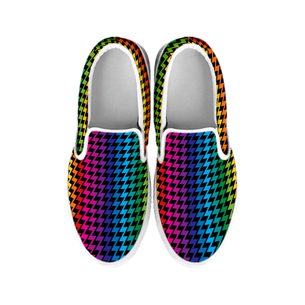 Rainbow Gay Pride Zigzag Pattern Print White Slip On Shoes
