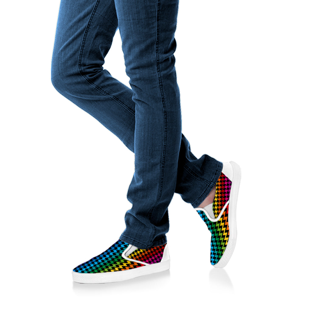 Rainbow Gay Pride Zigzag Pattern Print White Slip On Shoes