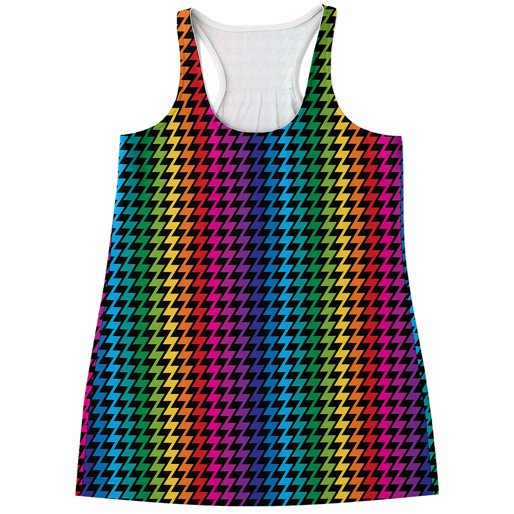 Rainbow Gay Pride Zigzag Pattern Print Women's Racerback Tank Top