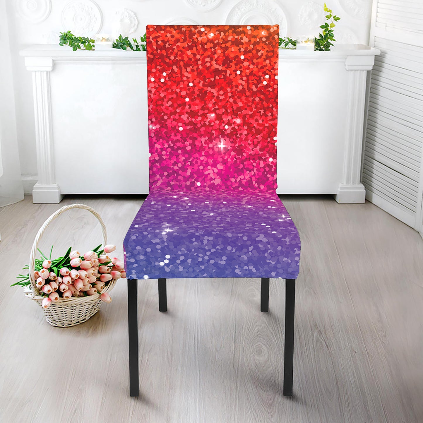 Rainbow Glitter Artwork Print Dining Chair Slipcover