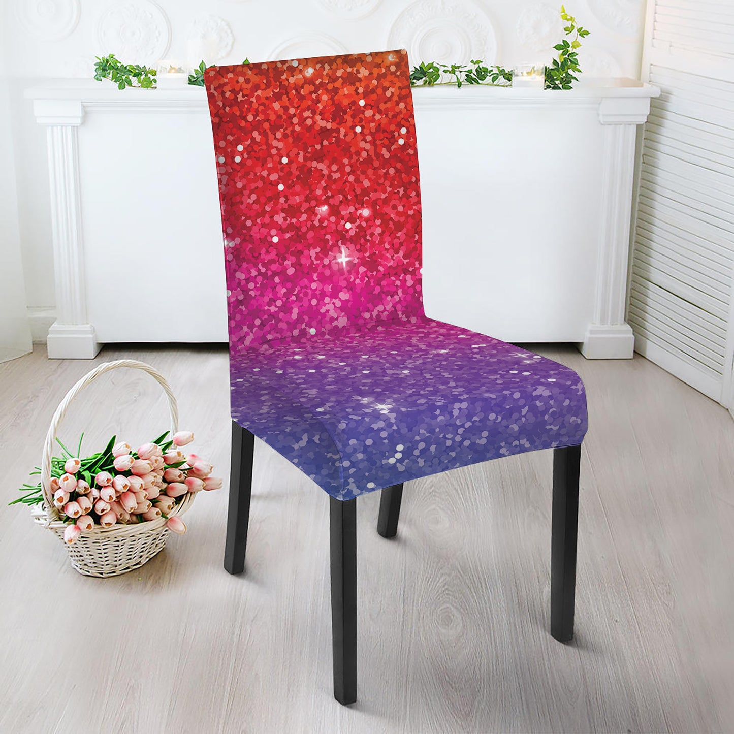 Rainbow Glitter Artwork Print Dining Chair Slipcover