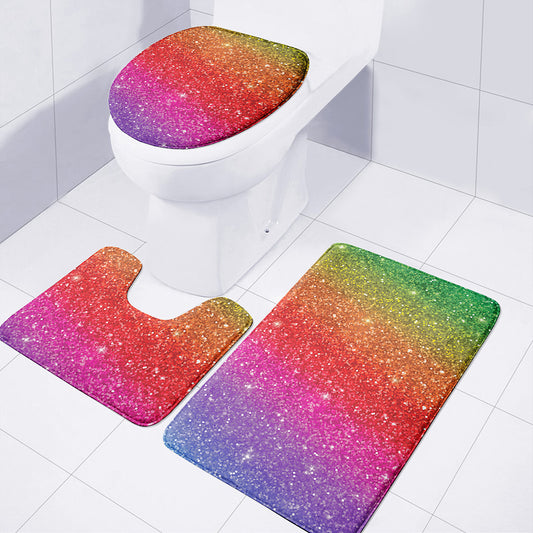 Rainbow Glitter Artwork Print (NOT Real Glitter) 3 Piece Bath Mat Set