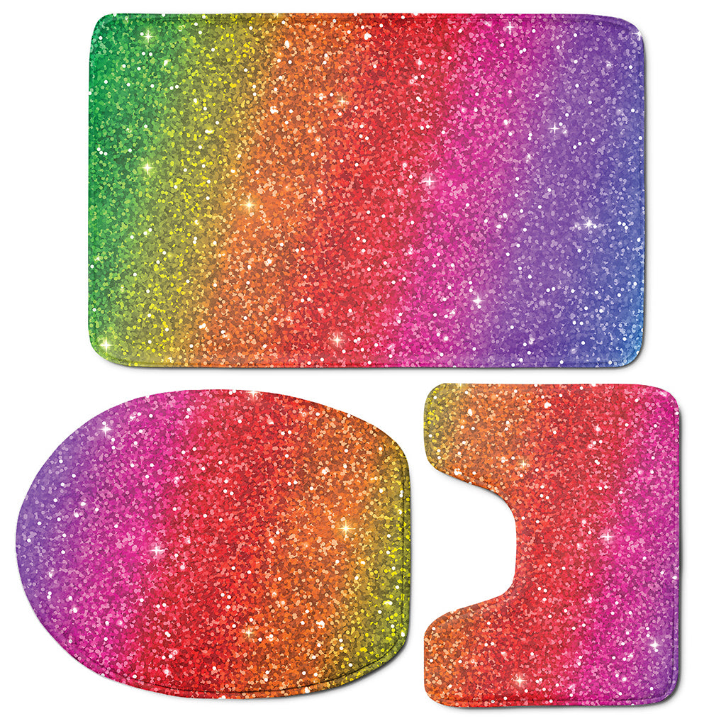 Rainbow Glitter Artwork Print (NOT Real Glitter) 3 Piece Bath Mat Set