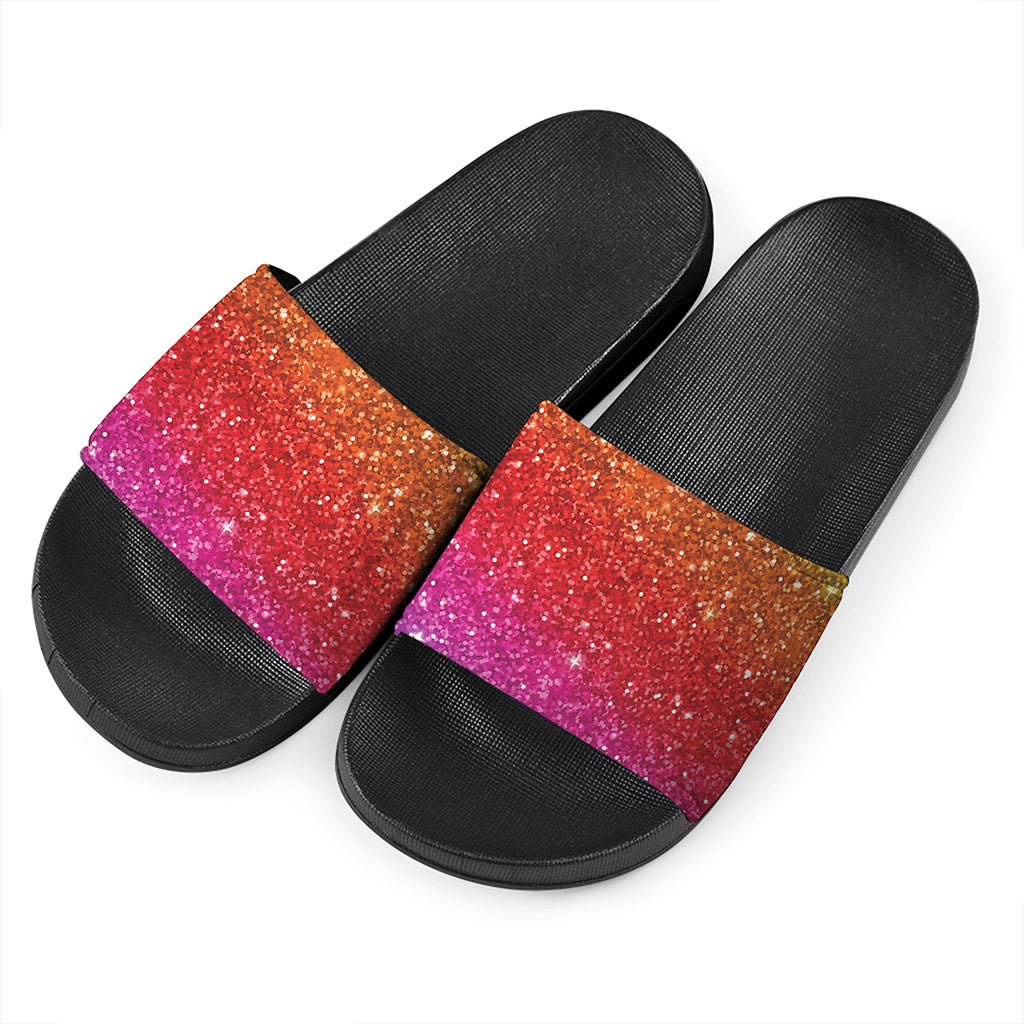 Rainbow Glitter Artwork Print (NOT Real Glitter) Black Slide Sandals