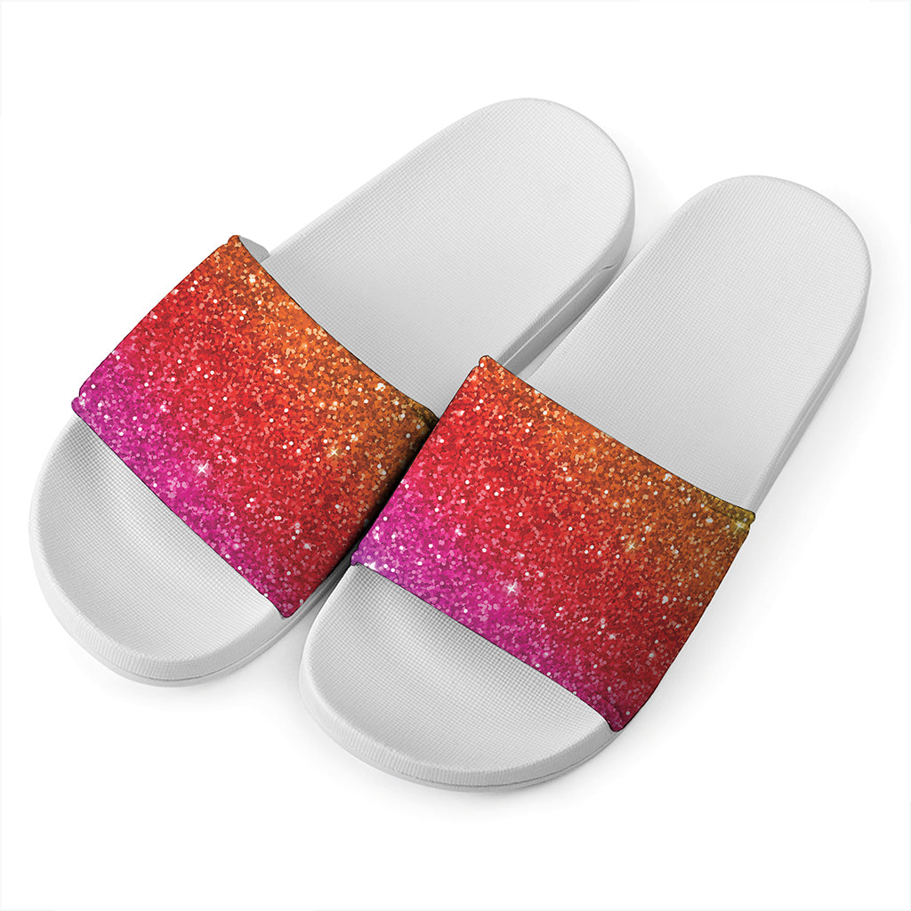Rainbow Glitter Artwork Print (NOT Real Glitter) White Slide Sandals