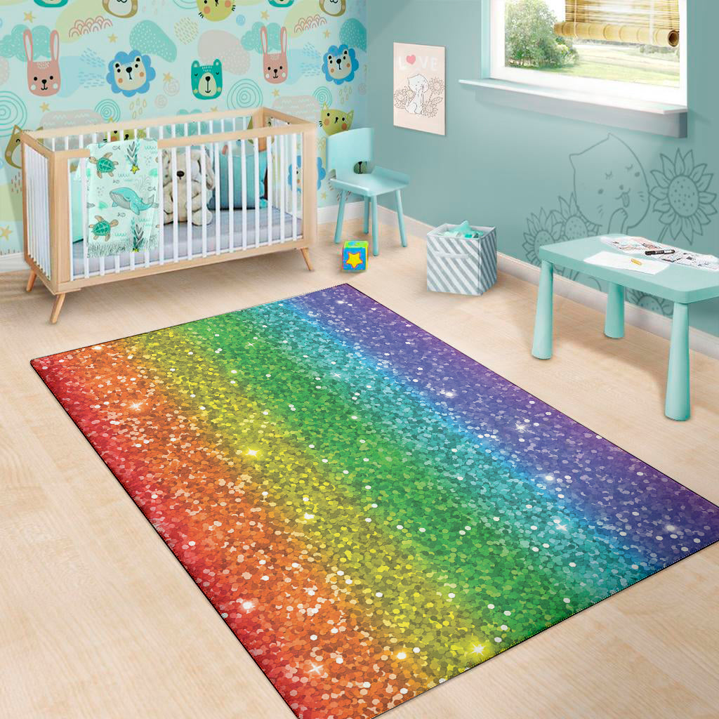 Rainbow Glitter Print Area Rug