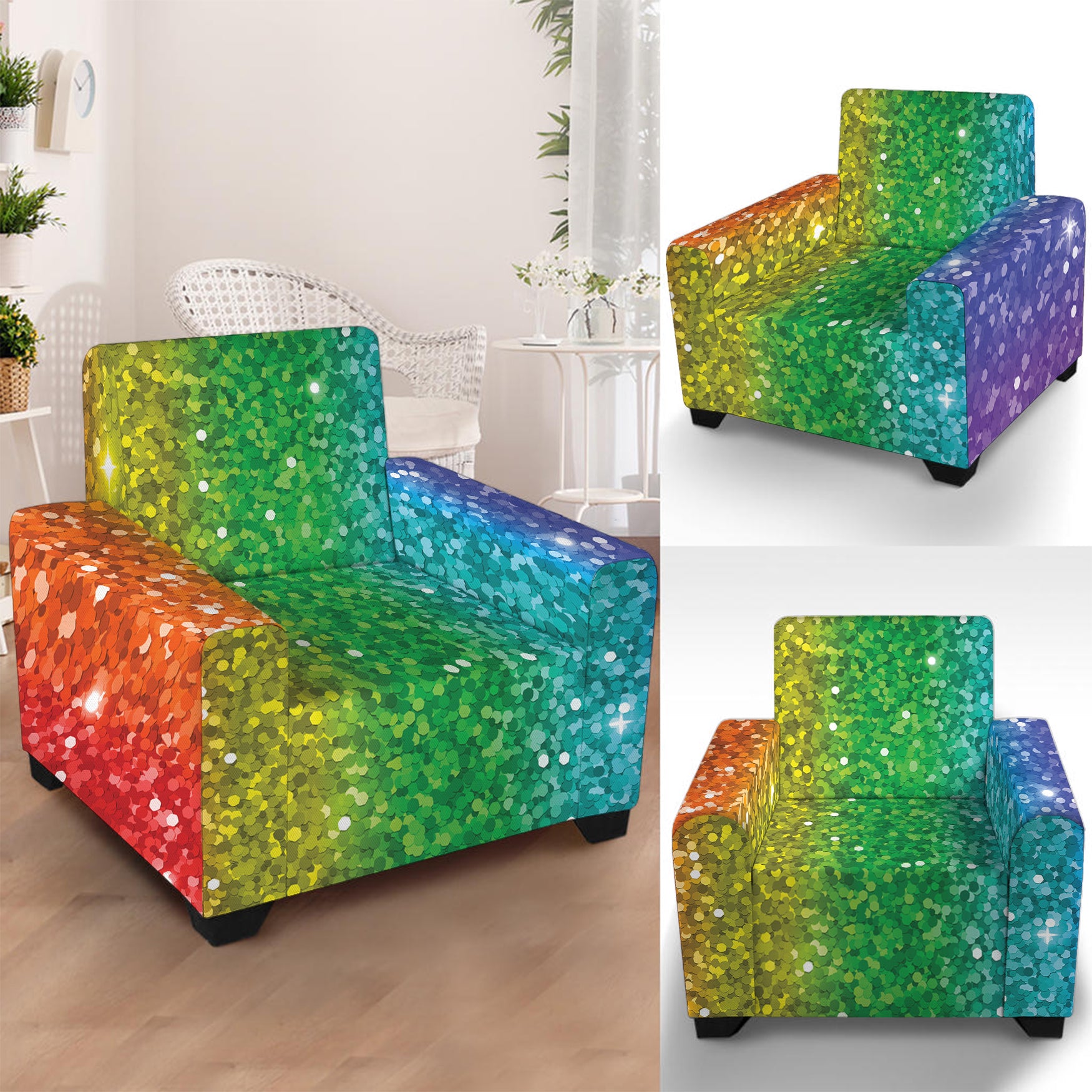 Rainbow Glitter Print Armchair Slipcover