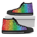 Rainbow (NOT Real) Glitter Print Black High Top Sneakers