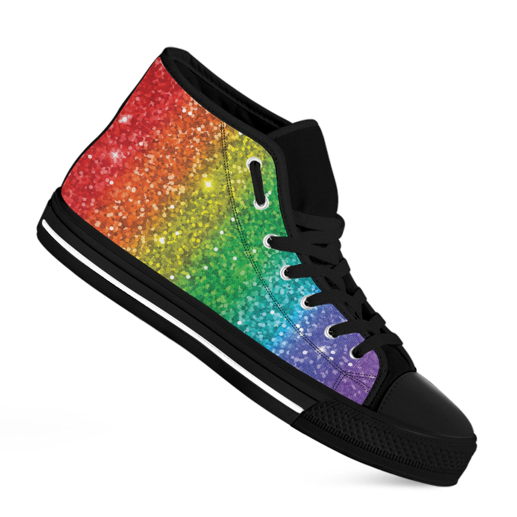 Rainbow Glitter Print Black High Top Shoes