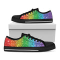Rainbow (NOT Real) Glitter Print Black Low Top Sneakers