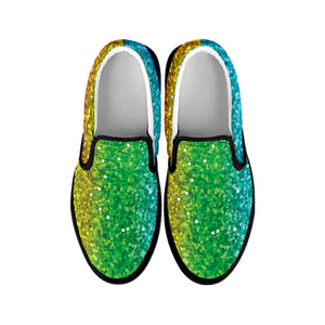 Rainbow Glitter Print Black Slip On Shoes