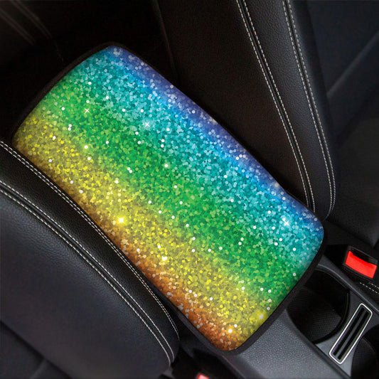 Rainbow Glitter Print Car Center Console Cover