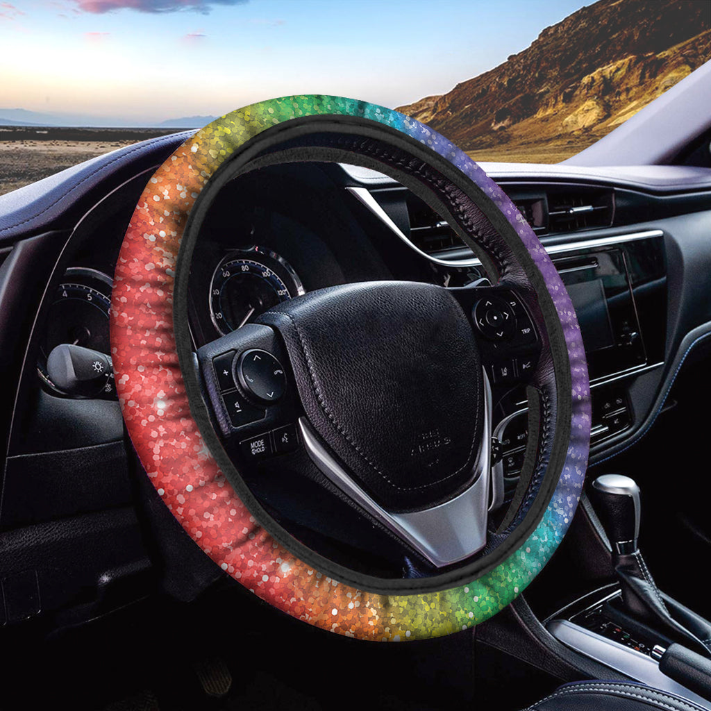 Rainbow Glitter Print Car Steering Wheel Cover