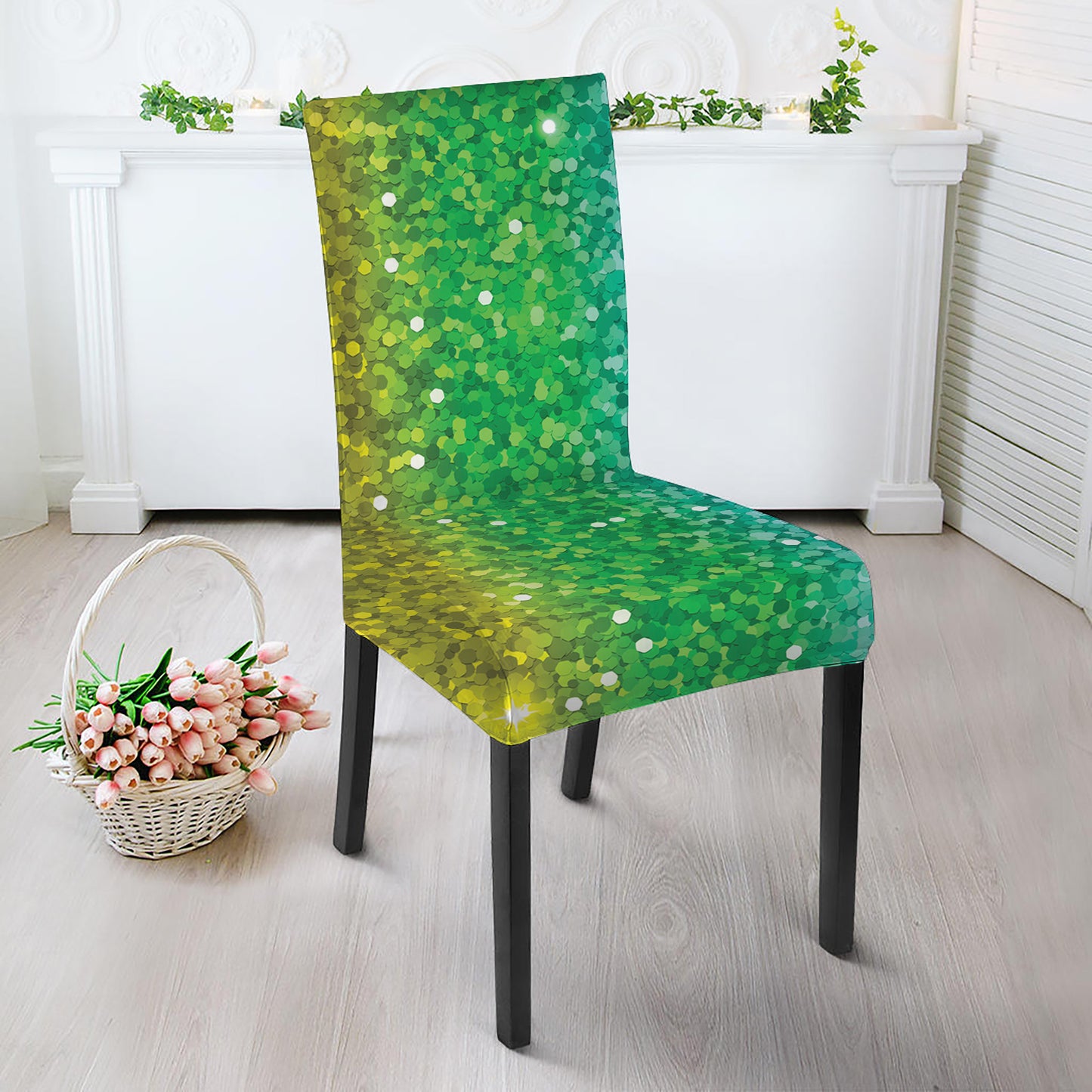 Rainbow Glitter Print Dining Chair Slipcover