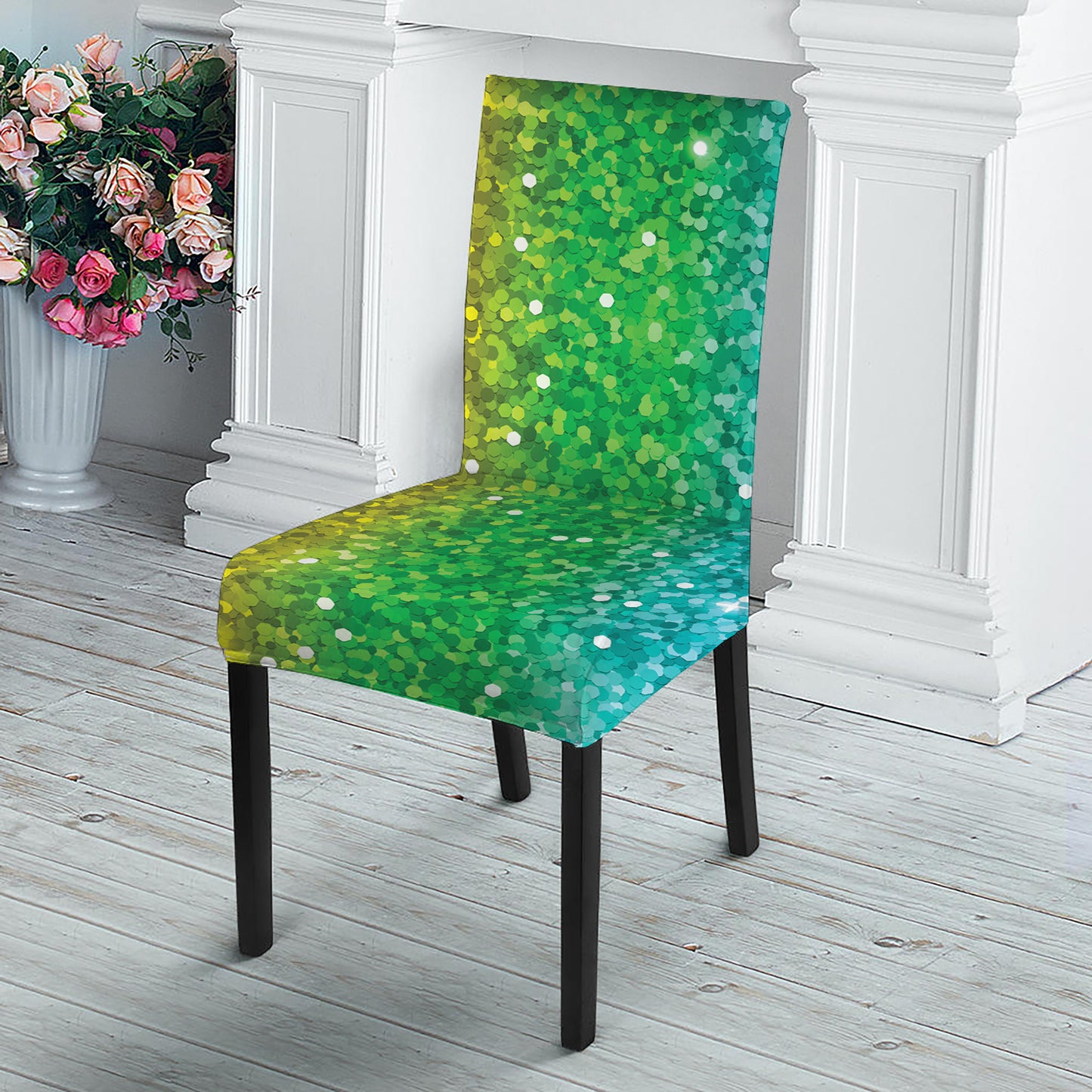 Rainbow Glitter Print Dining Chair Slipcover