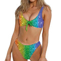 Rainbow (NOT Real) Glitter Print Front Bow Tie Bikini