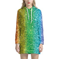 Rainbow (NOT Real) Glitter Print Pullover Hoodie Dress