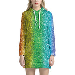 Rainbow Glitter Print Hoodie Dress