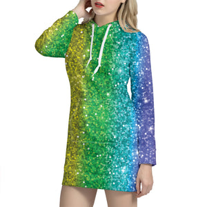 Rainbow Glitter Print Hoodie Dress