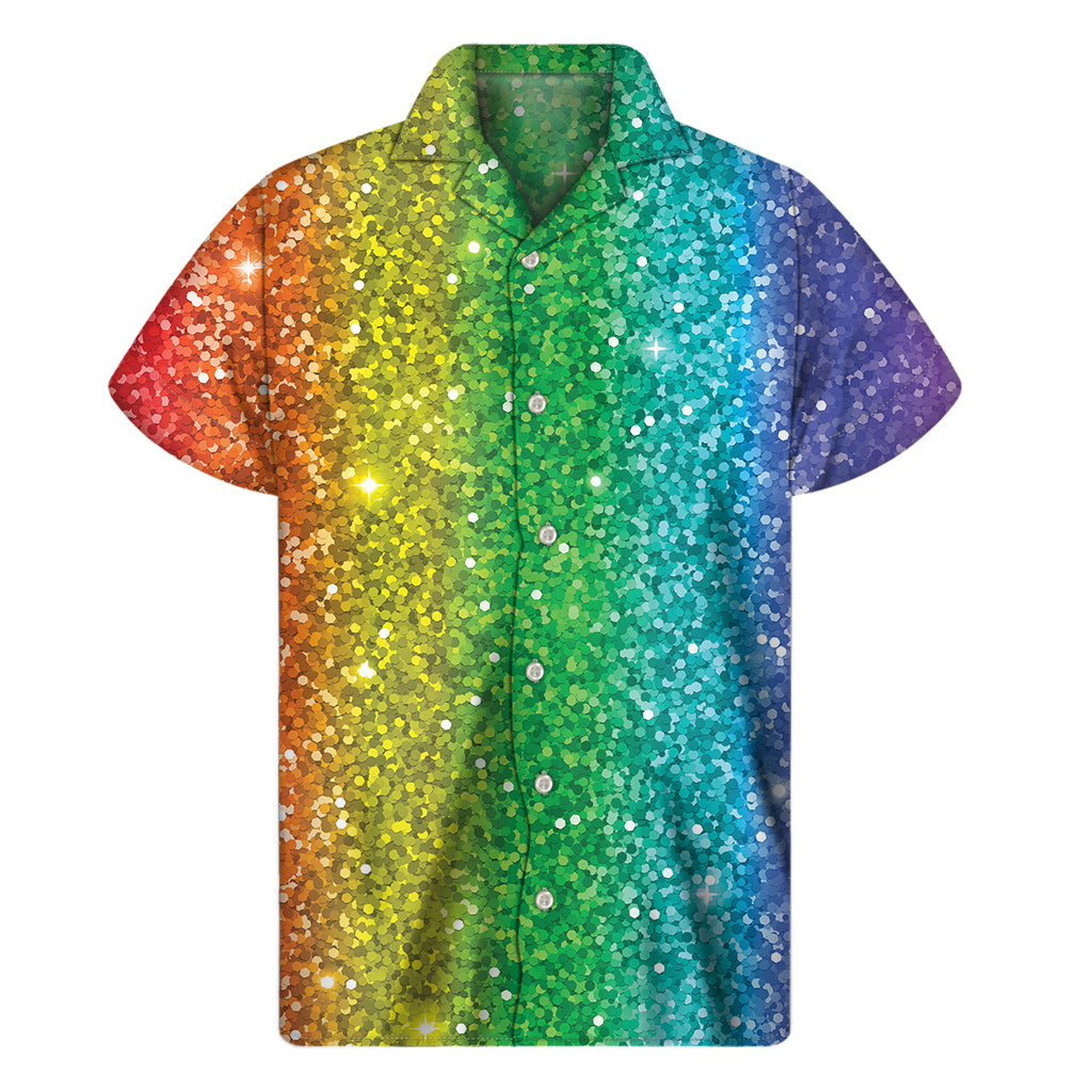 Rainbow Glitter Print Men's Short Sleeve Shirt