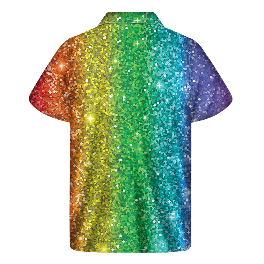 Rainbow Glitter Print Men's Short Sleeve Shirt