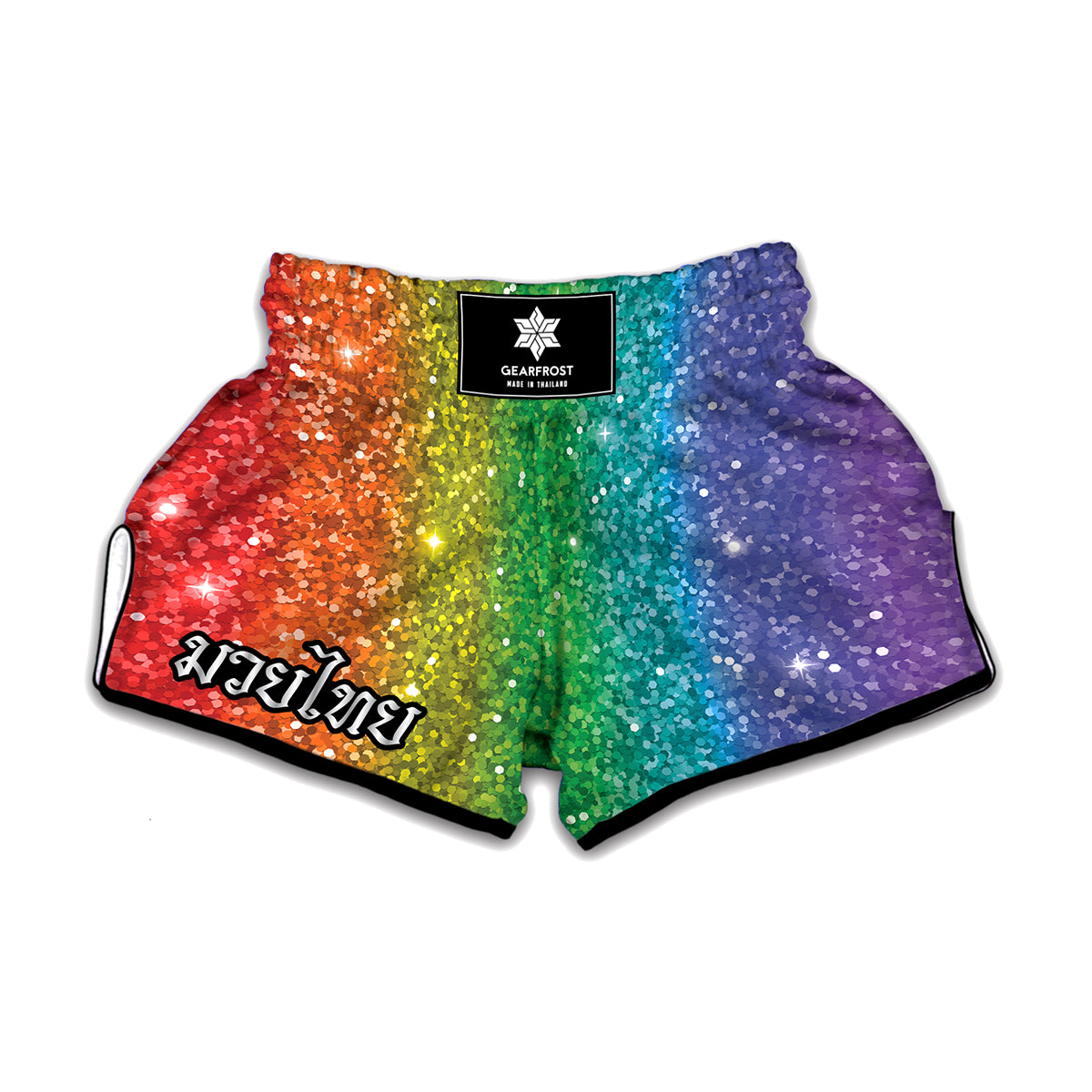 Rainbow Glitter Print Muay Thai Boxing Shorts