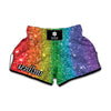 Rainbow Glitter Print Muay Thai Boxing Shorts