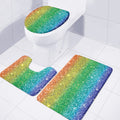 Rainbow (NOT Real) Glitter Print 3 Piece Bath Mat Set