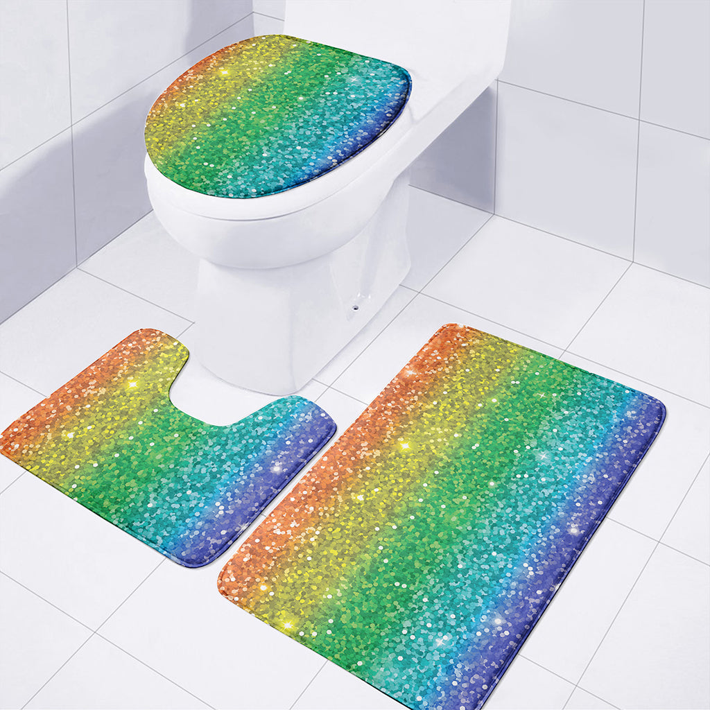 Rainbow Glitter Print (NOT Real Glitter) 3 Piece Bath Mat Set