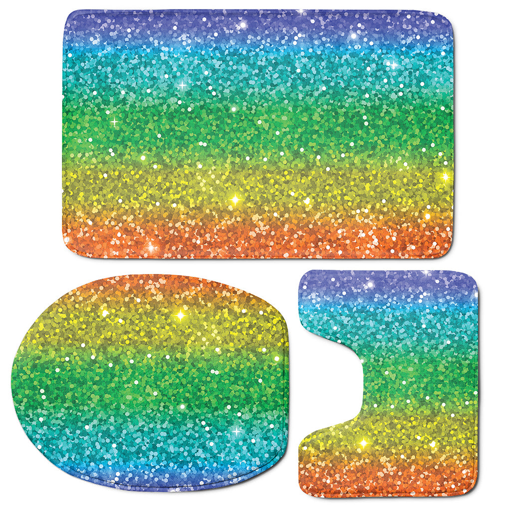 Rainbow Glitter Print (NOT Real Glitter) 3 Piece Bath Mat Set